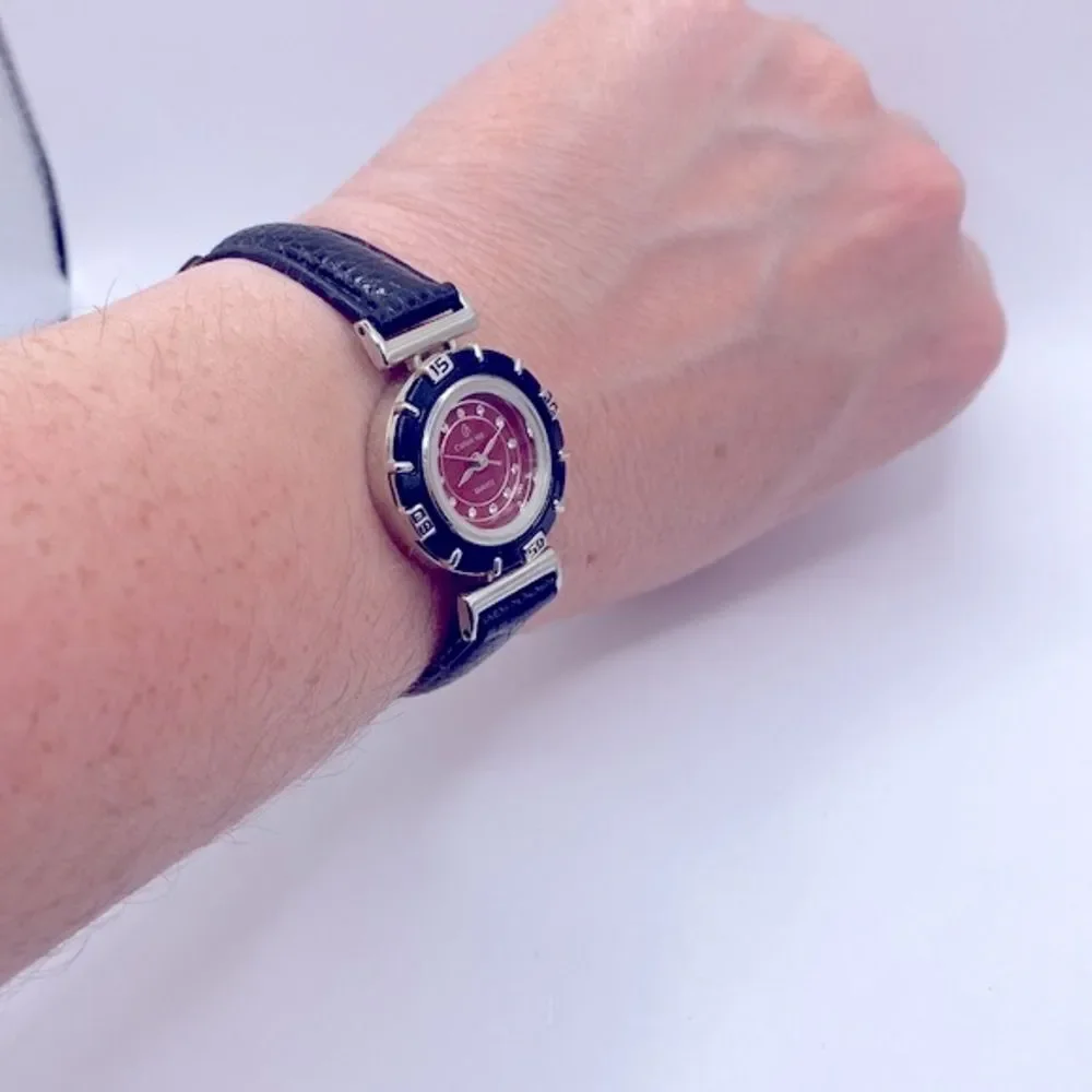 Working! Ladies Calvin Hill Quartz Small Round Face Rhinestine Watch
